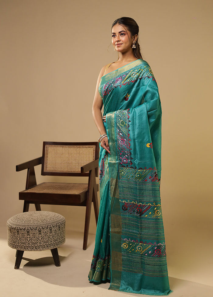 Multicolor Handloom Tussar Pure Silk Saree With Blouse Piece