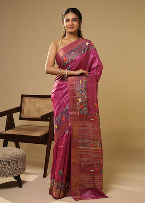 Multicolor Handloom Tussar Pure Silk Saree With Blouse Piece