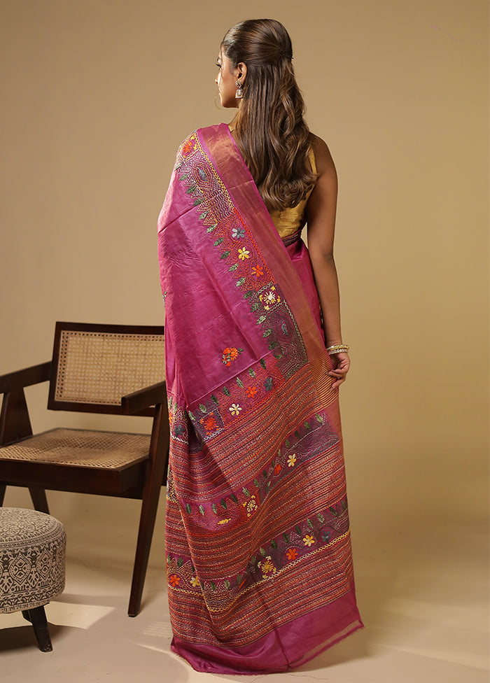 Multicolor Handloom Tussar Pure Silk Saree With Blouse Piece