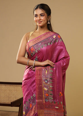 Multicolor Handloom Tussar Pure Silk Saree With Blouse Piece