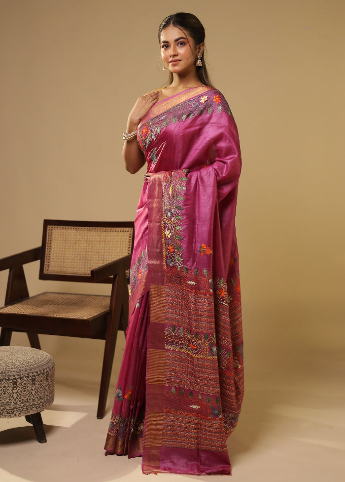 Multicolor Handloom Tussar Pure Silk Saree With Blouse Piece