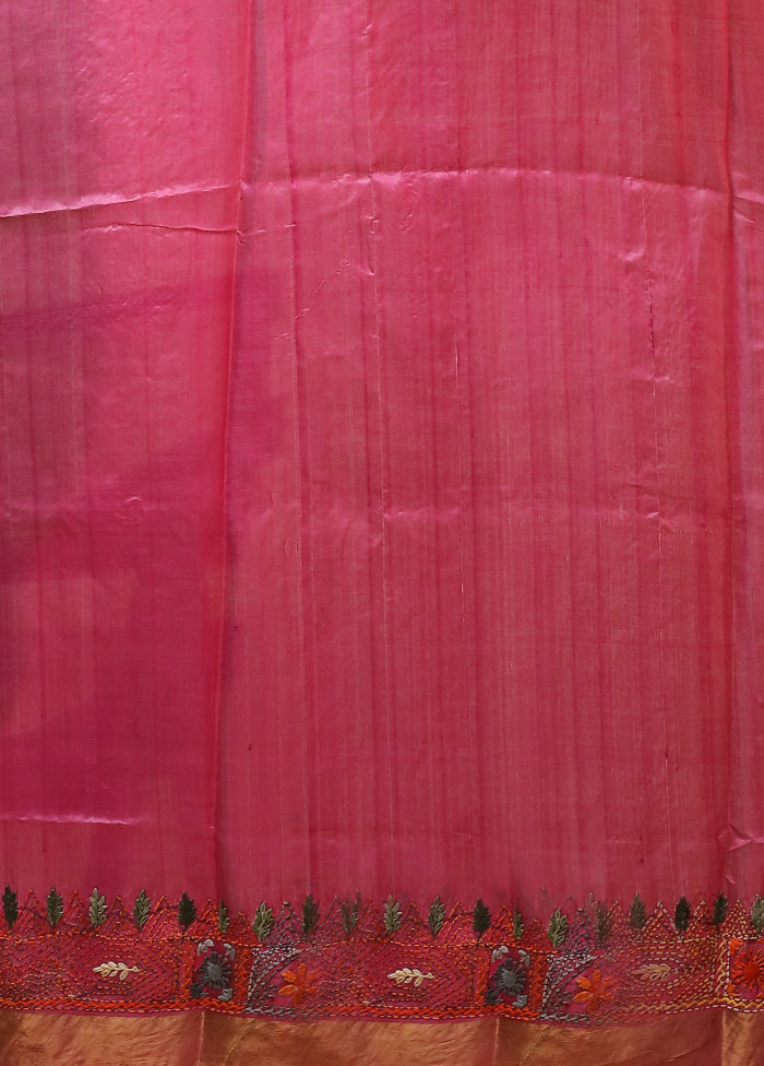 Multicolor Handloom Tussar Pure Silk Saree With Blouse Piece