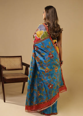 Multicolor Handloom Tussar Pure Silk Saree With Blouse Piece