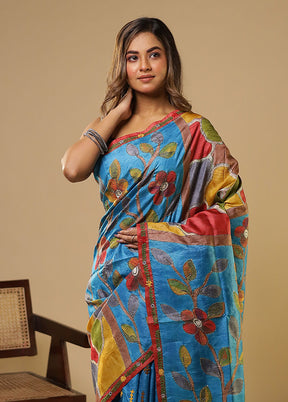 Multicolor Handloom Tussar Pure Silk Saree With Blouse Piece