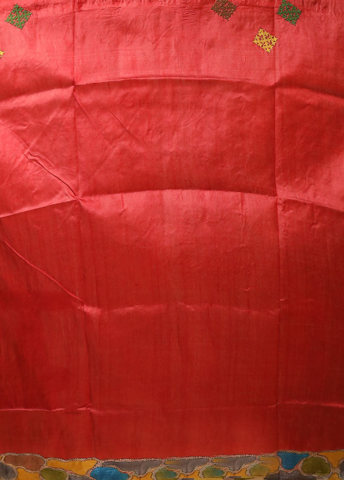 Multicolor Handloom Tussar Pure Silk Saree With Blouse Piece