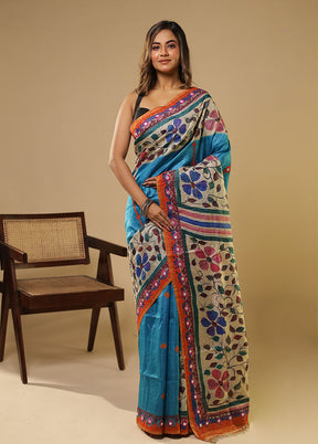 Multicolor Handloom Tussar Pure Silk Saree With Blouse Piece