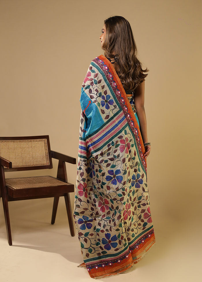 Multicolor Handloom Tussar Pure Silk Saree With Blouse Piece