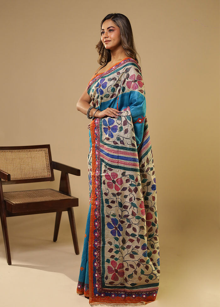 Multicolor Handloom Tussar Pure Silk Saree With Blouse Piece
