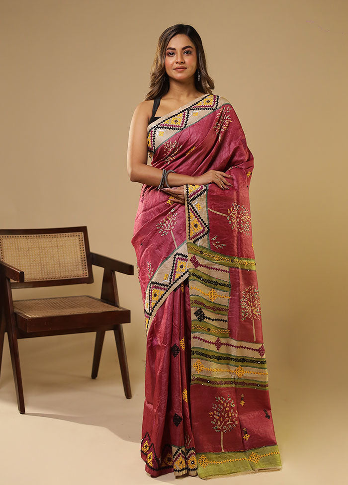 Multicolor Handloom Tussar Pure Silk Saree With Blouse Piece