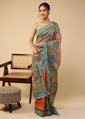 Multicolor Handloom Tussar Pure Silk Saree With Blouse Piece