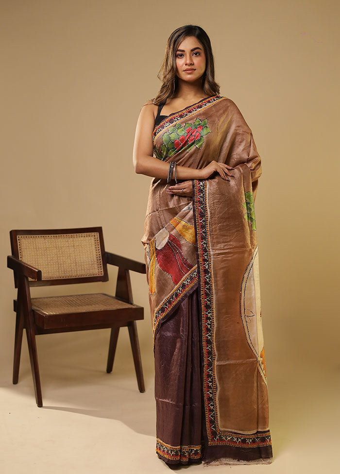 Multicolor Handloom Tussar Pure Silk Saree With Blouse Piece