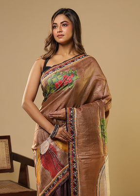 Multicolor Handloom Tussar Pure Silk Saree With Blouse Piece