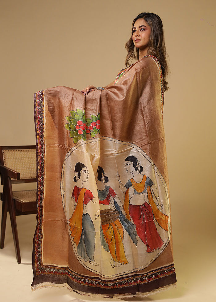 Multicolor Handloom Tussar Pure Silk Saree With Blouse Piece