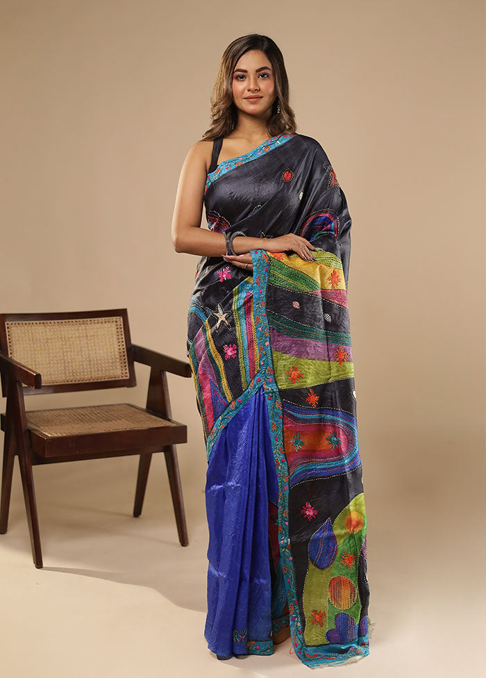 Multicolor Handloom Tussar Pure Silk Saree With Blouse Piece