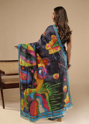 Multicolor Handloom Tussar Pure Silk Saree With Blouse Piece