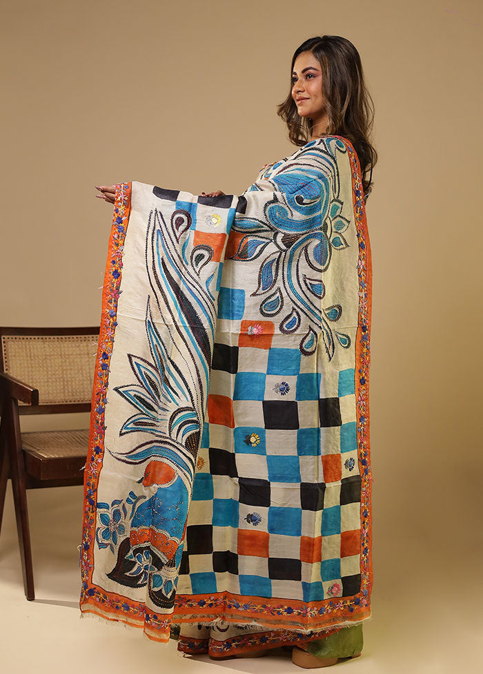 Multicolor Handloom Tussar Pure Silk Saree With Blouse Piece