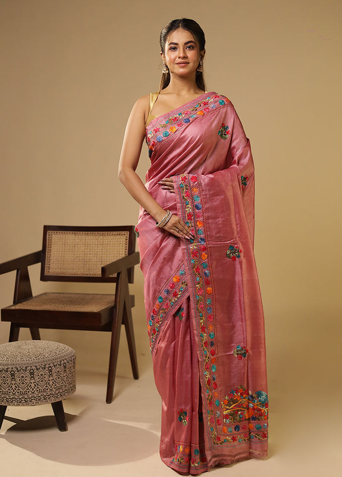 Purple Handloom Tussar Pure Silk Saree With Blouse Piece