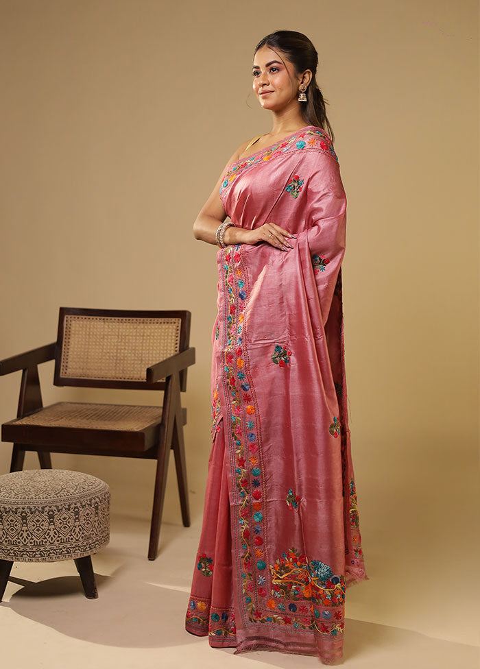 Purple Handloom Tussar Pure Silk Saree With Blouse Piece