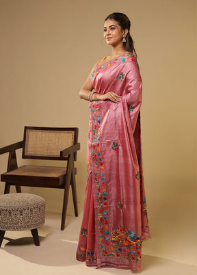 Purple Handloom Tussar Pure Silk Saree With Blouse Piece