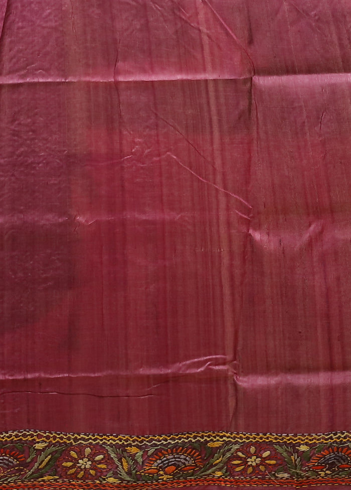 Purple Handloom Tussar Pure Silk Saree With Blouse Piece