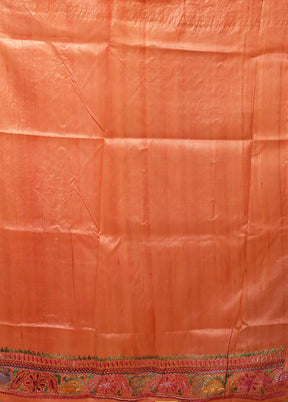 Rust Handloom Tussar Pure Silk Saree With Blouse Piece