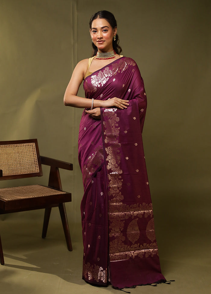 Purple Cotton Saree With Blouse Piece