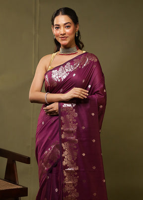 Purple Cotton Saree With Blouse Piece