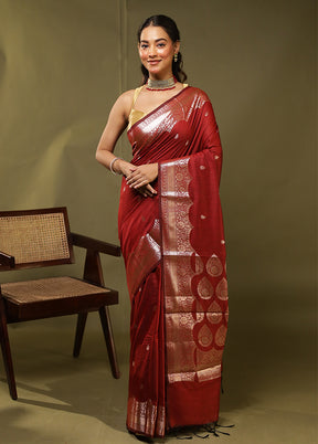 Red Cotton Saree With Blouse Piece