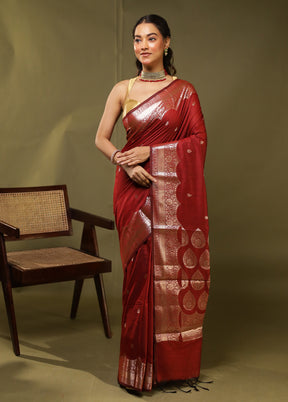 Red Cotton Saree With Blouse Piece