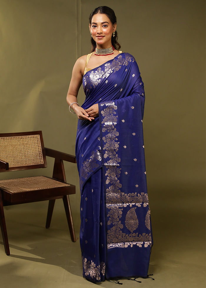 Blue Cotton Saree With Blouse Piece