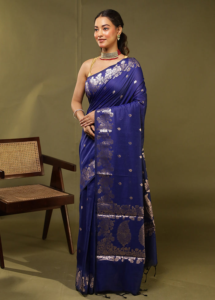 Blue Cotton Saree With Blouse Piece
