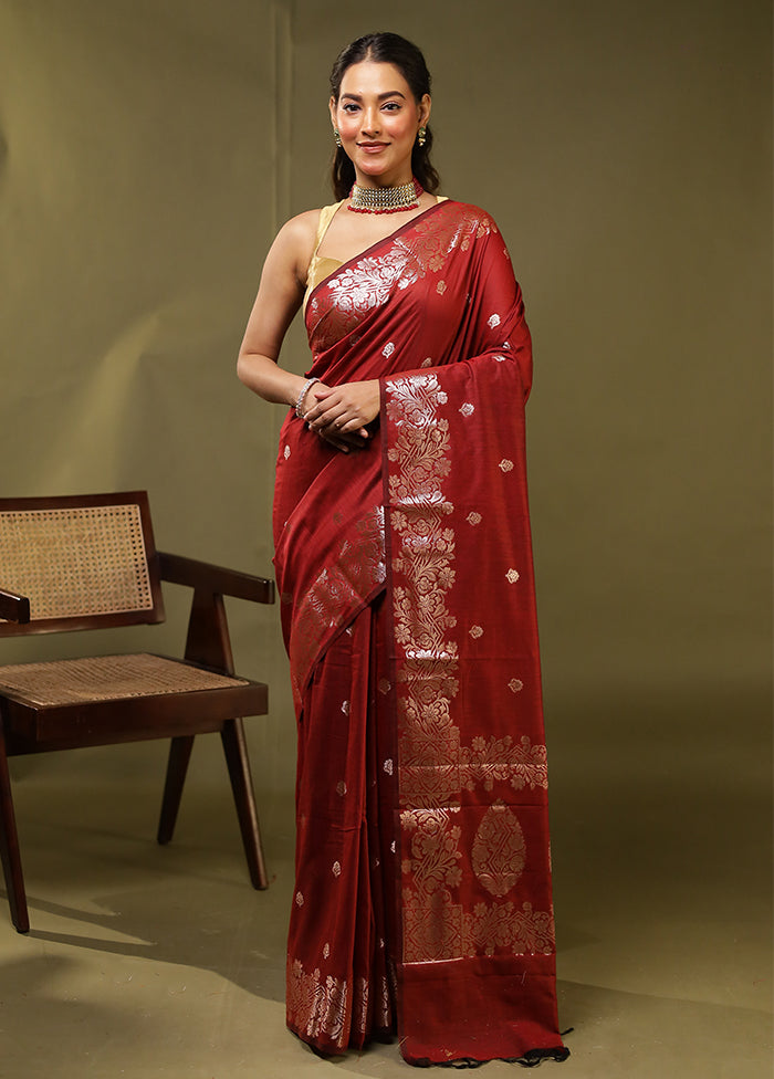 Red Cotton Saree With Blouse Piece