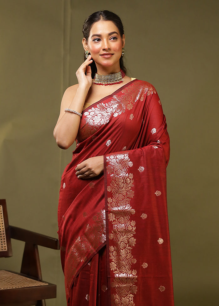 Red Cotton Saree With Blouse Piece