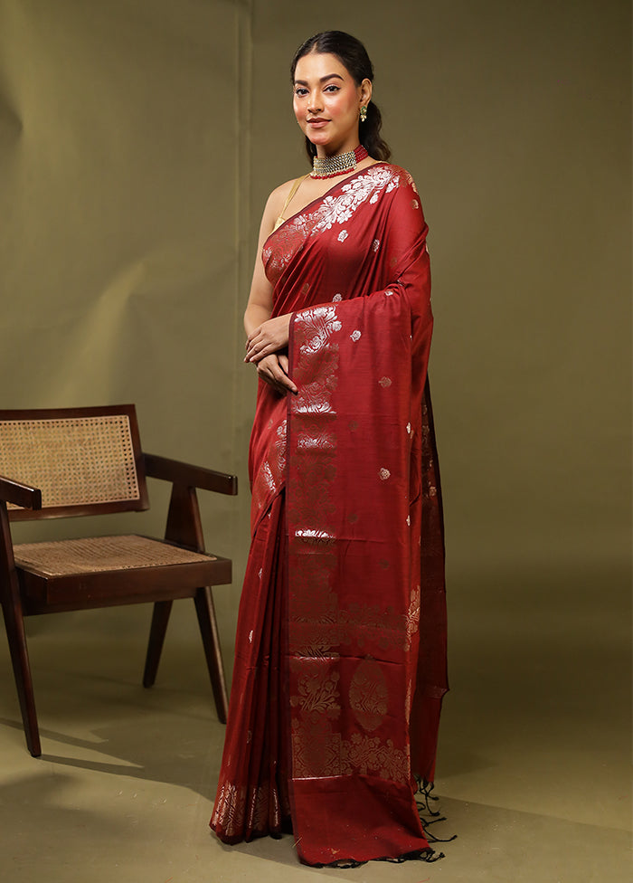 Red Cotton Saree With Blouse Piece