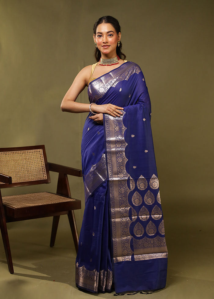 Blue Cotton Saree With Blouse Piece