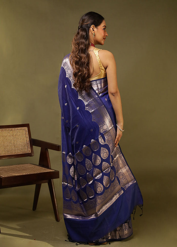 Blue Cotton Saree With Blouse Piece