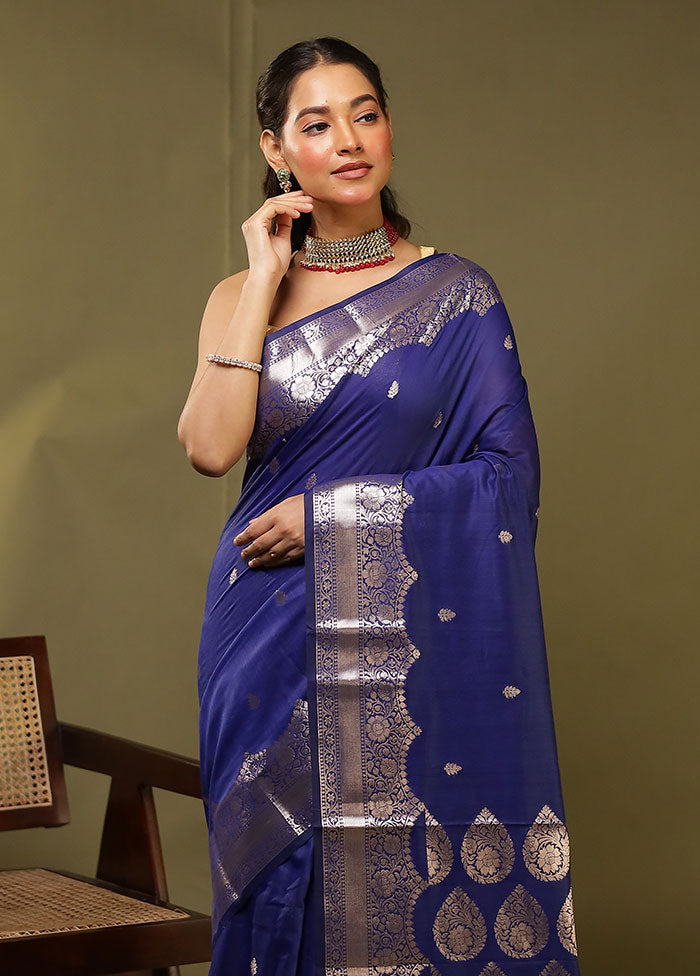 Blue Cotton Saree With Blouse Piece