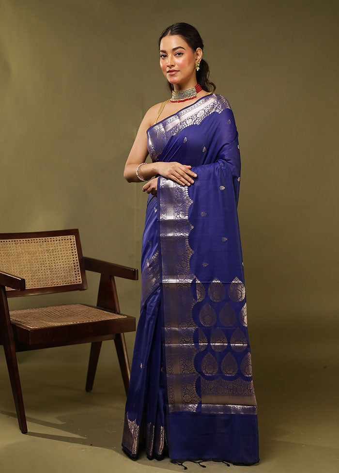 Blue Cotton Saree With Blouse Piece