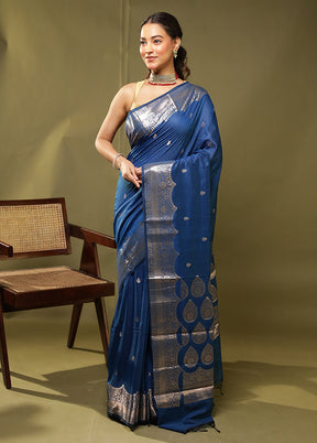 Blue Cotton Saree With Blouse Piece