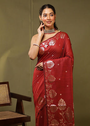 Red Cotton Saree With Blouse Piece