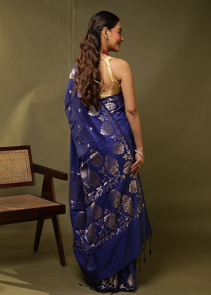 Blue Cotton Saree With Blouse Piece