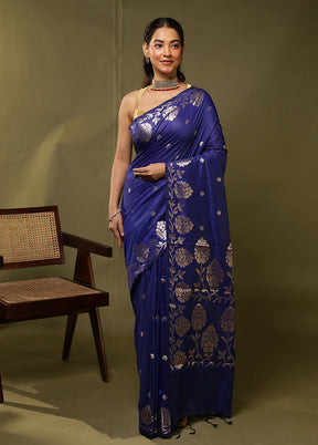 Blue Cotton Saree With Blouse Piece