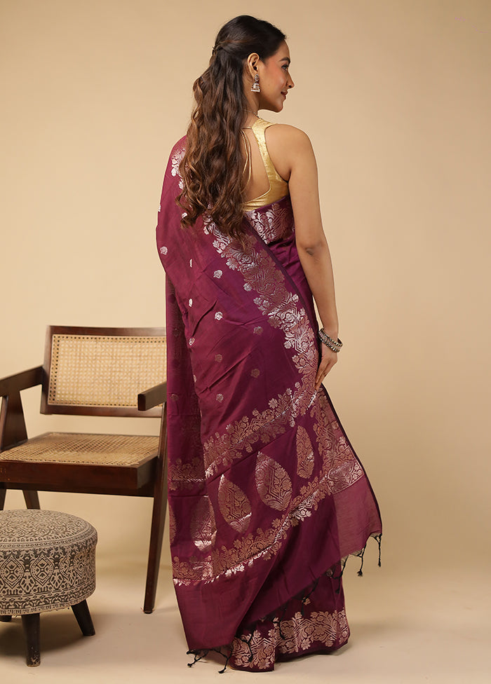 Purple Cotton Saree With Blouse Piece