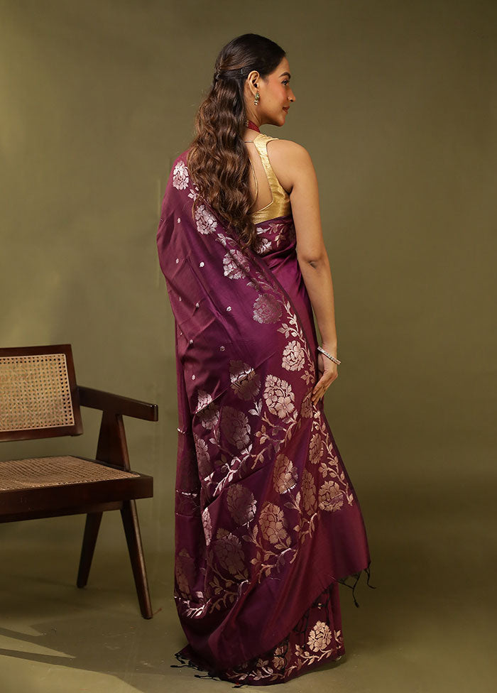 Purple Cotton Saree With Blouse Piece