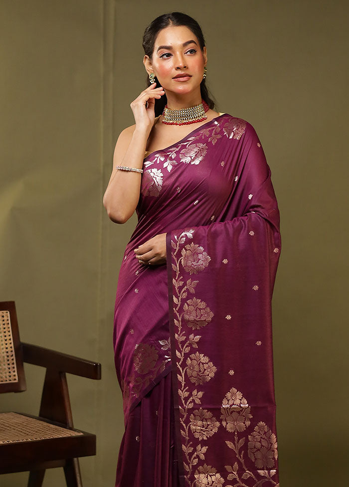 Purple Cotton Saree With Blouse Piece