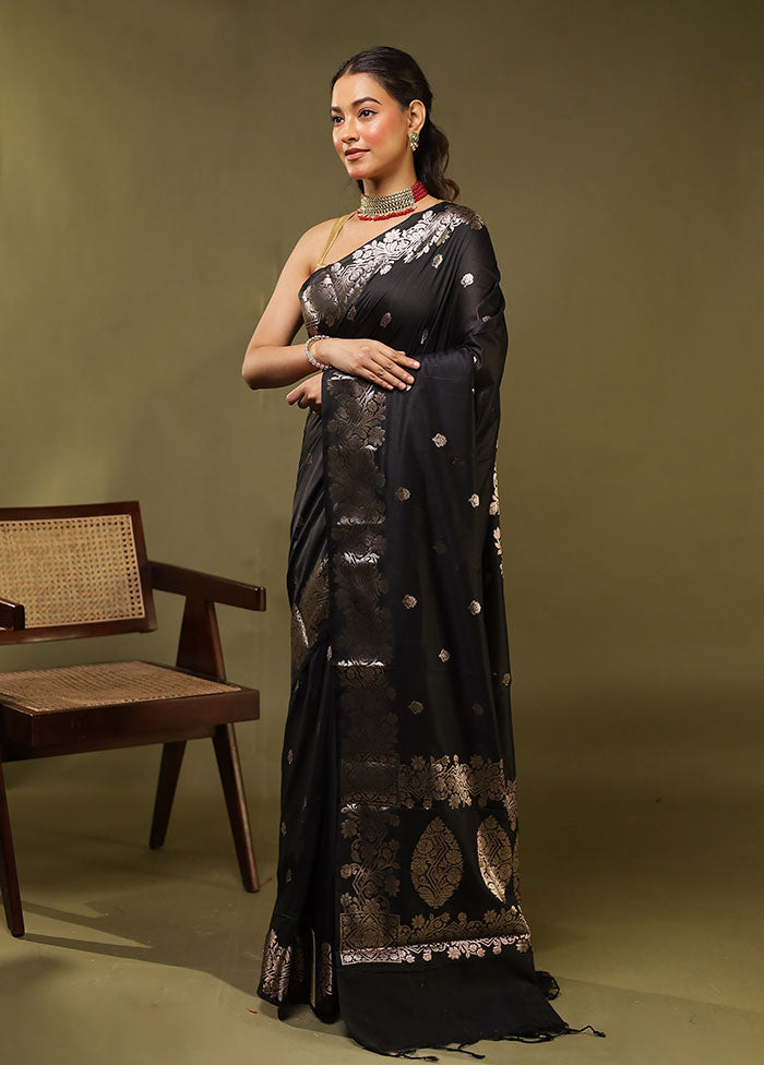 Black Cotton Saree With Blouse Piece
