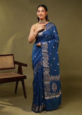Blue Cotton Saree With Blouse Piece