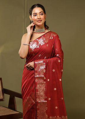 Red Cotton Saree With Blouse Piece