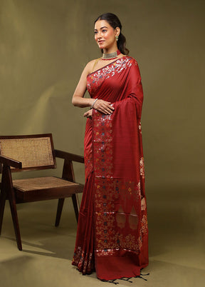 Red Cotton Saree With Blouse Piece