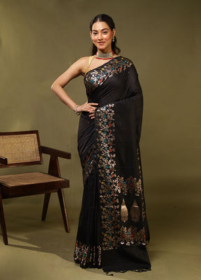 Black Cotton Saree With Blouse Piece
